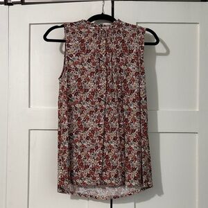 LOFT Red and White Floral Blouse